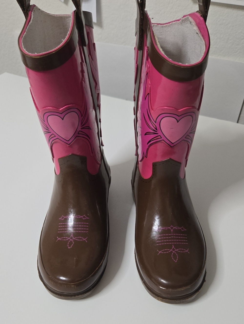 Western Chief Girls Pink and Brown Heart Rain Boots